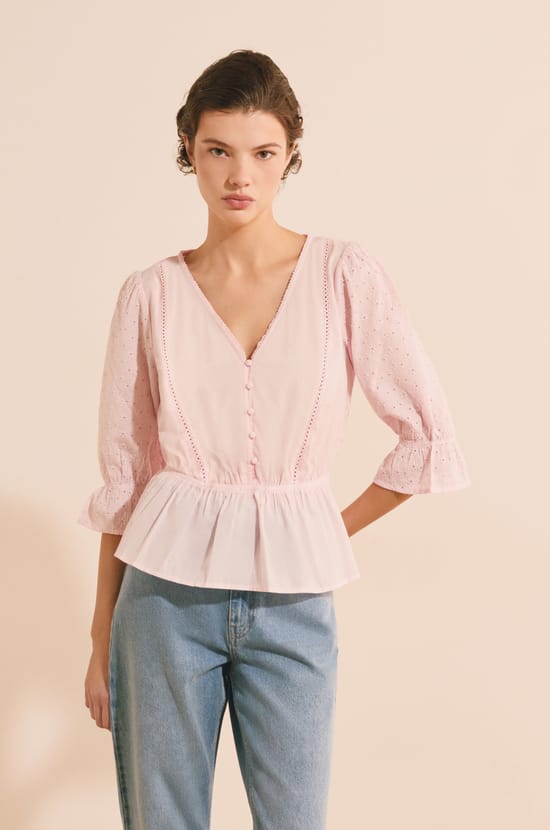 Blouse avec broderie en coton;${refinementColor}
