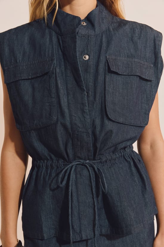 Veste sans manches &eacute;lastiqu&eacute;e en coton;${refinementColor}