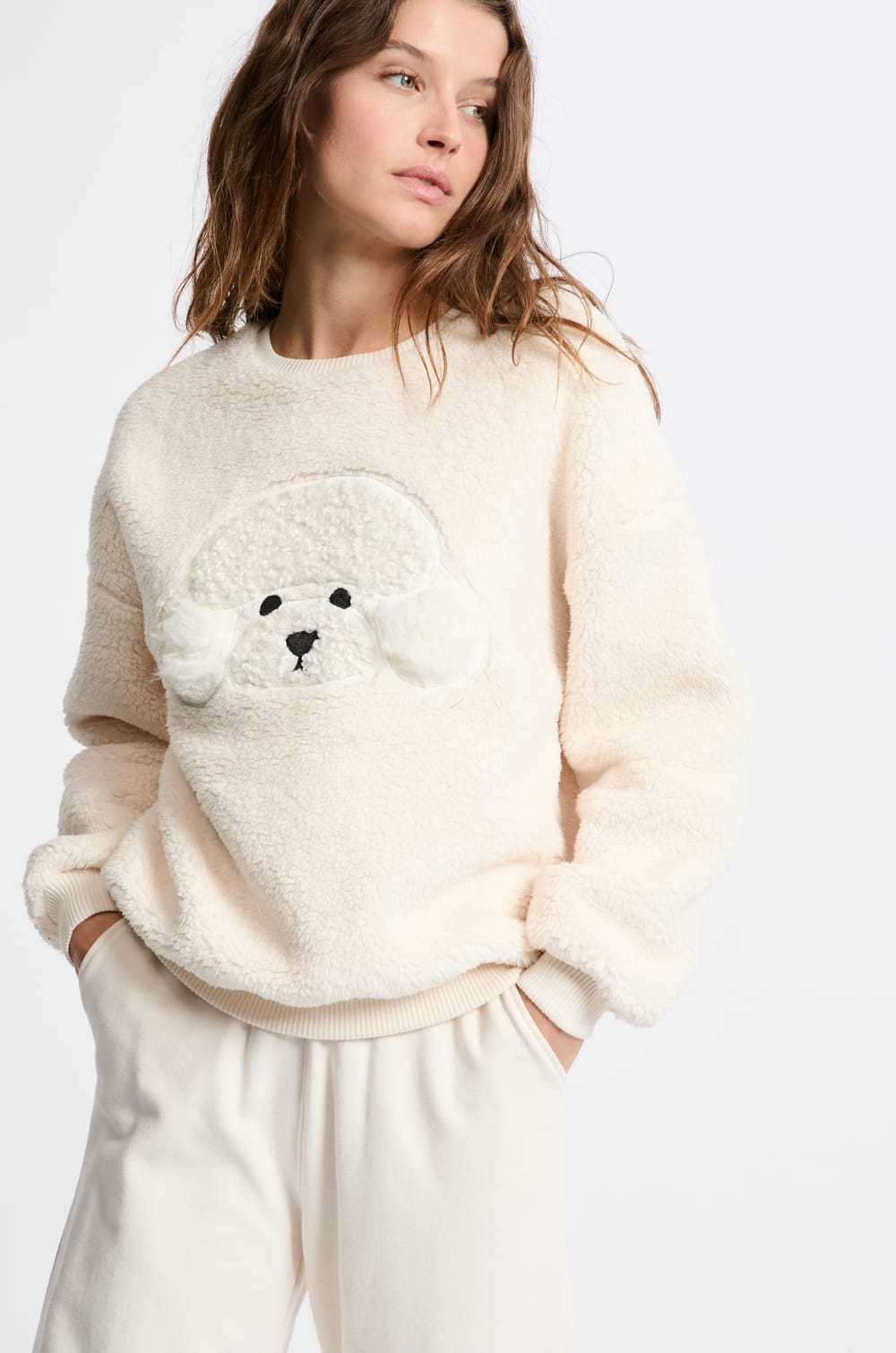Sweatshirt avec motif chien effet polaire;${refinementColor}
