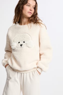 Sweatshirt avec motif chien effet polaire;${refinementColor}