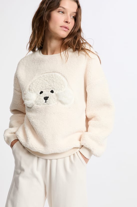 Sweatshirt avec motif chien effet polaire;${refinementColor}