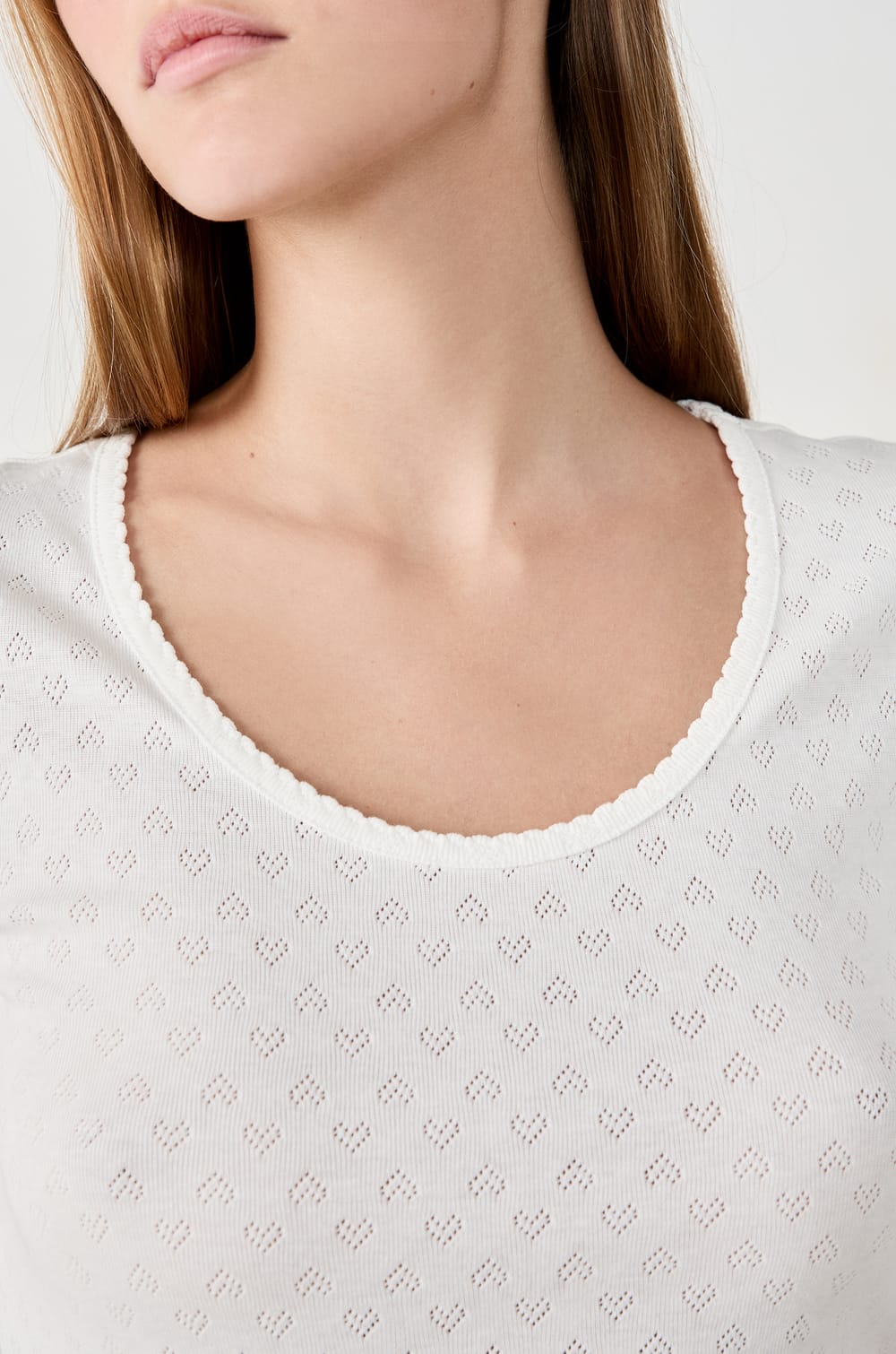 T-shirt de pyjama manches courtes en coton en pointelle;${refinementColor}