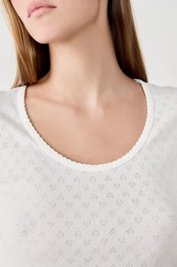 T-shirt de pyjama manches courtes en coton en pointelle;${refinementColor}