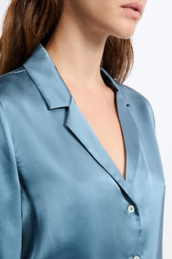 Long-Sleeved Washable Silk Pajama Shirt;${refinementColor}