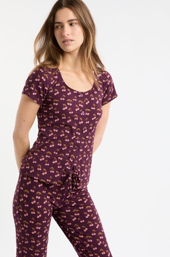 Cherry Print Pyjama T-shirt;${refinementColor}