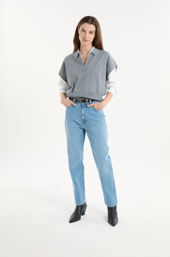 Pull sans manches col Polo;${refinementColor}