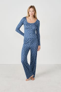 T-shirt de pyjama &agrave; fleurs en pointelle;${refinementColor}