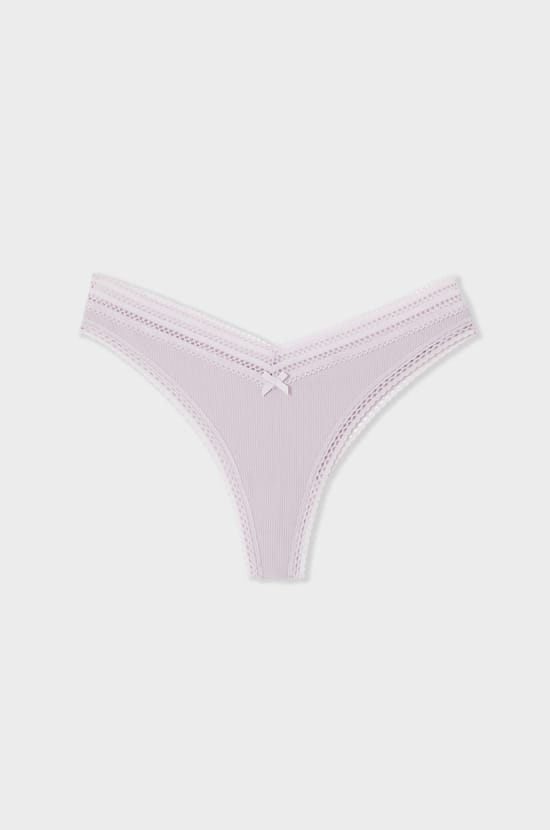 Tanga V-shape en microfibre et dentelle;${refinementColor}