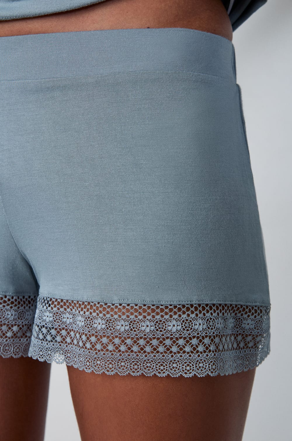 Flared Pyjama Shorts with Lace Details;${refinementColor}