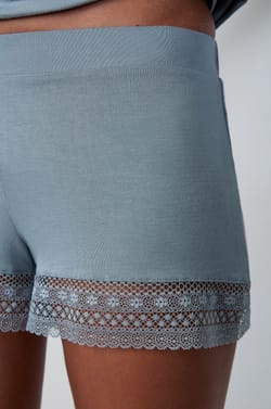 Flared Pyjama Shorts with Lace Details;${refinementColor}