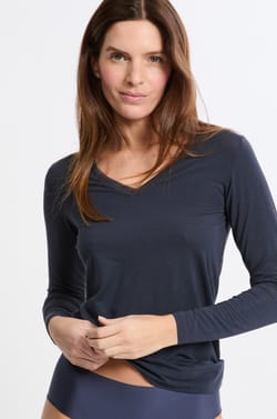 T-shirt col V maille thermique;${refinementColor}