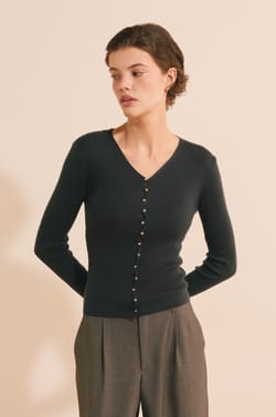Cardigan c&ocirc;tel&eacute; &agrave; col V avec laine;${refinementColor}