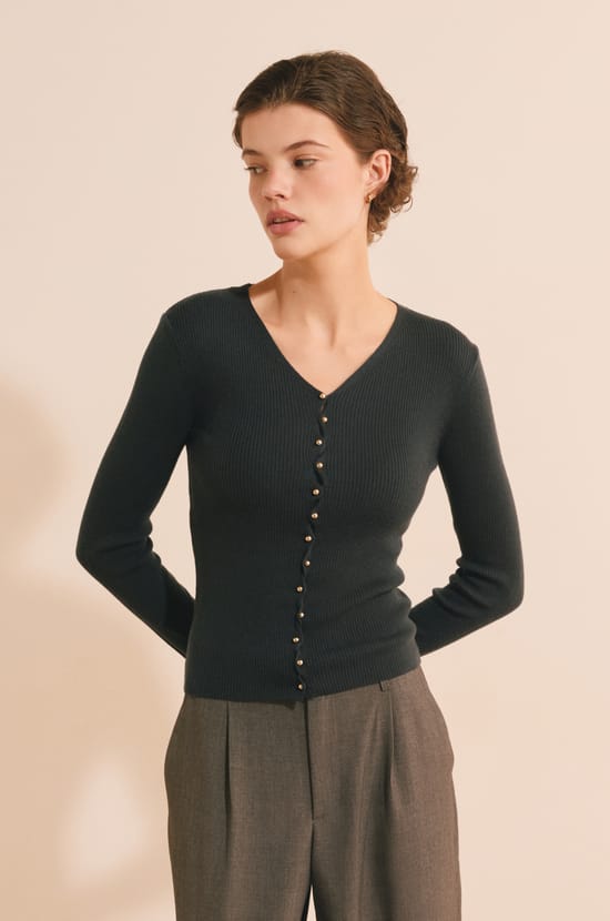 Cardigan c&ocirc;tel&eacute; &agrave; col V avec laine;${refinementColor}