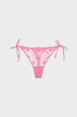 Tie-side embroidered tulle thong;${refinementColor}