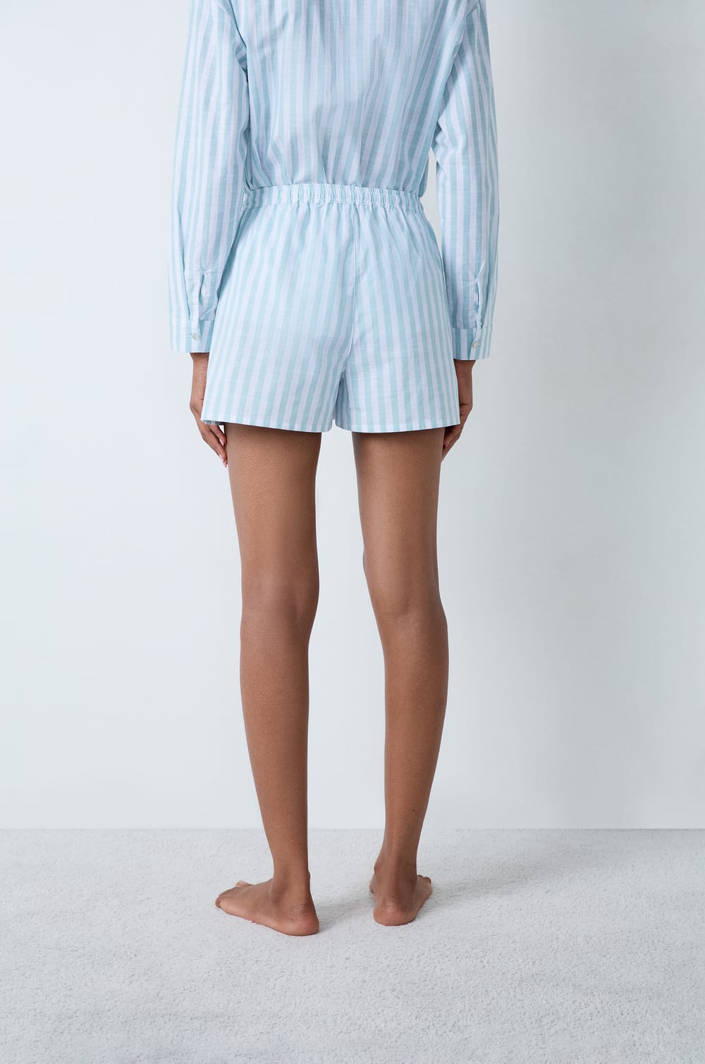 Short de pyjama en coton à rayures;${refinementColor}