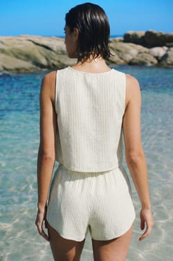 Top &agrave; nouer &agrave; rayures avec lin;${refinementColor}