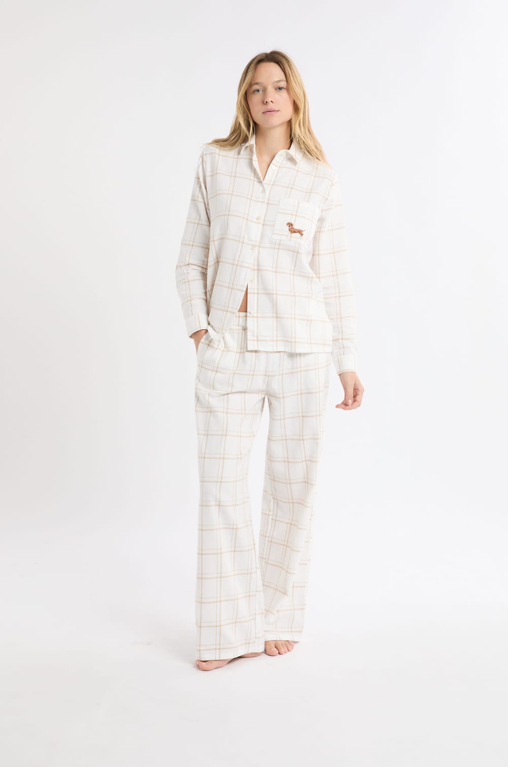 Pantalón de pijama a cuadros de algodón;${refinementColor}