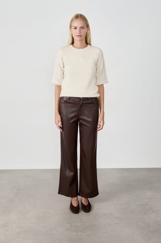 Wide-leg faux leather trousers;${refinementColor}