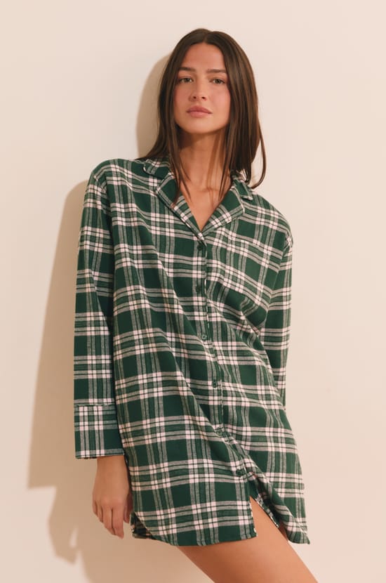 Chemise de nuit &agrave; carreaux en coton;${refinementColor}