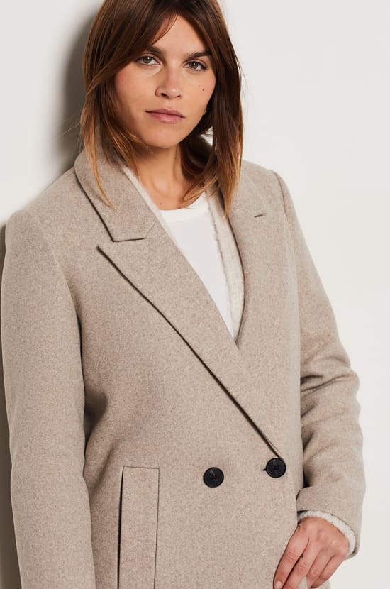 Manteau long boutonné avec laine;${refinementColor}