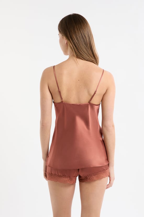 Top de seda con detalles de encaje;${refinementColor}