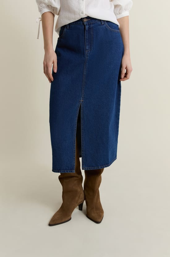 Jupe longue en jean;${refinementColor}