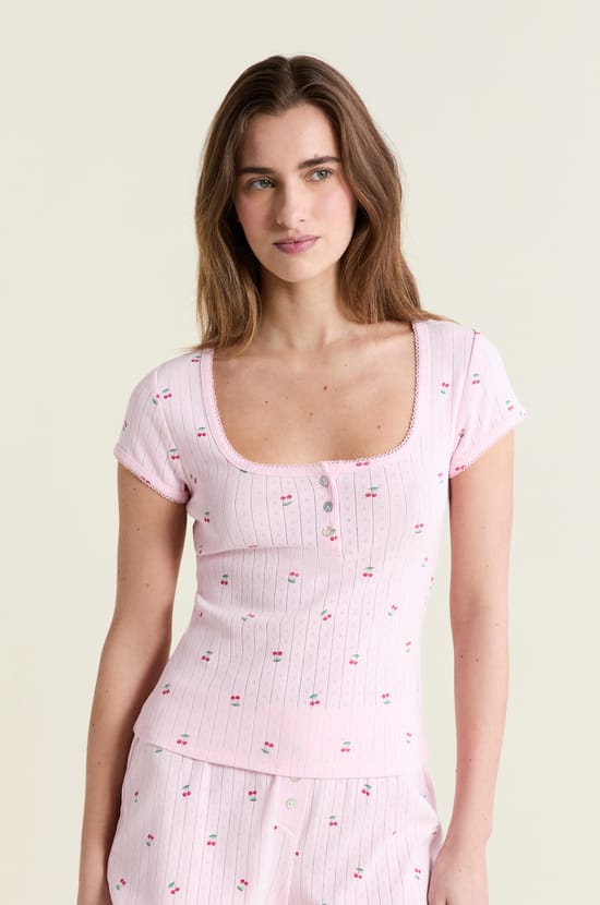 Camiseta de pijama estampada de algod&oacute;n punto el&aacute;stico;${refinementColor}