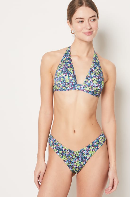 Floral Tie Triangle Bikini Top;${refinementColor}