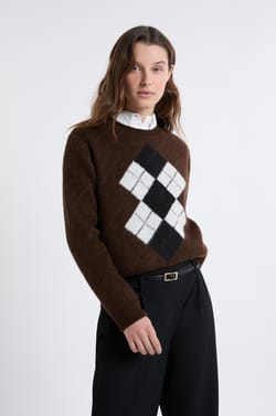 Su&eacute;ter de punto con cuello redondo y estampado;${refinementColor}