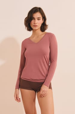 T-shirt col V maille thermique;${refinementColor}