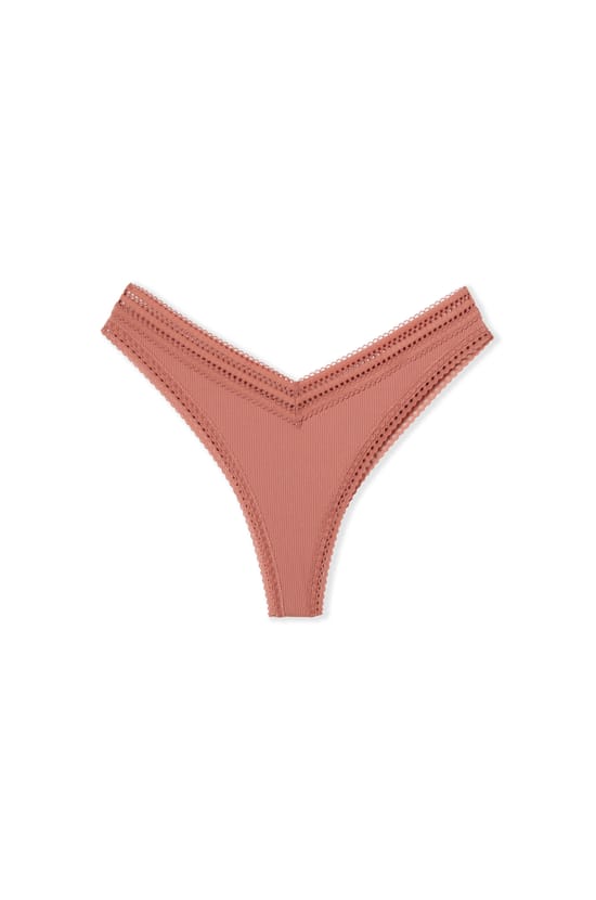 Tanga V-shape en microfibre et dentelle;${refinementColor}