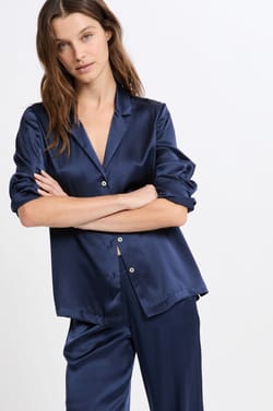 Chemise de pyjama manches longues en soie;${refinementColor}