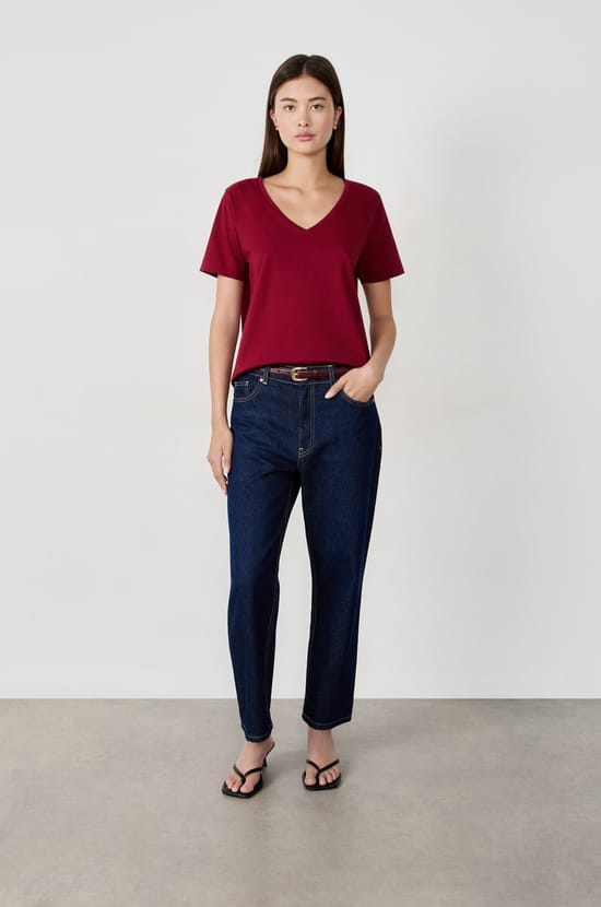 Cotton V-neck T-shirt;${refinementColor}