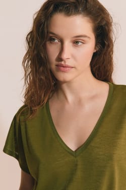 T-shirt manches courtes &agrave; col V;${refinementColor}