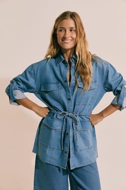 Mid-length denim-effect cotton jacket;${refinementColor}