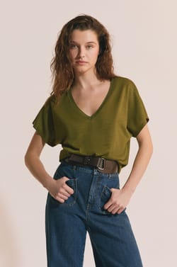 T-shirt manches courtes &agrave; col V;${refinementColor}