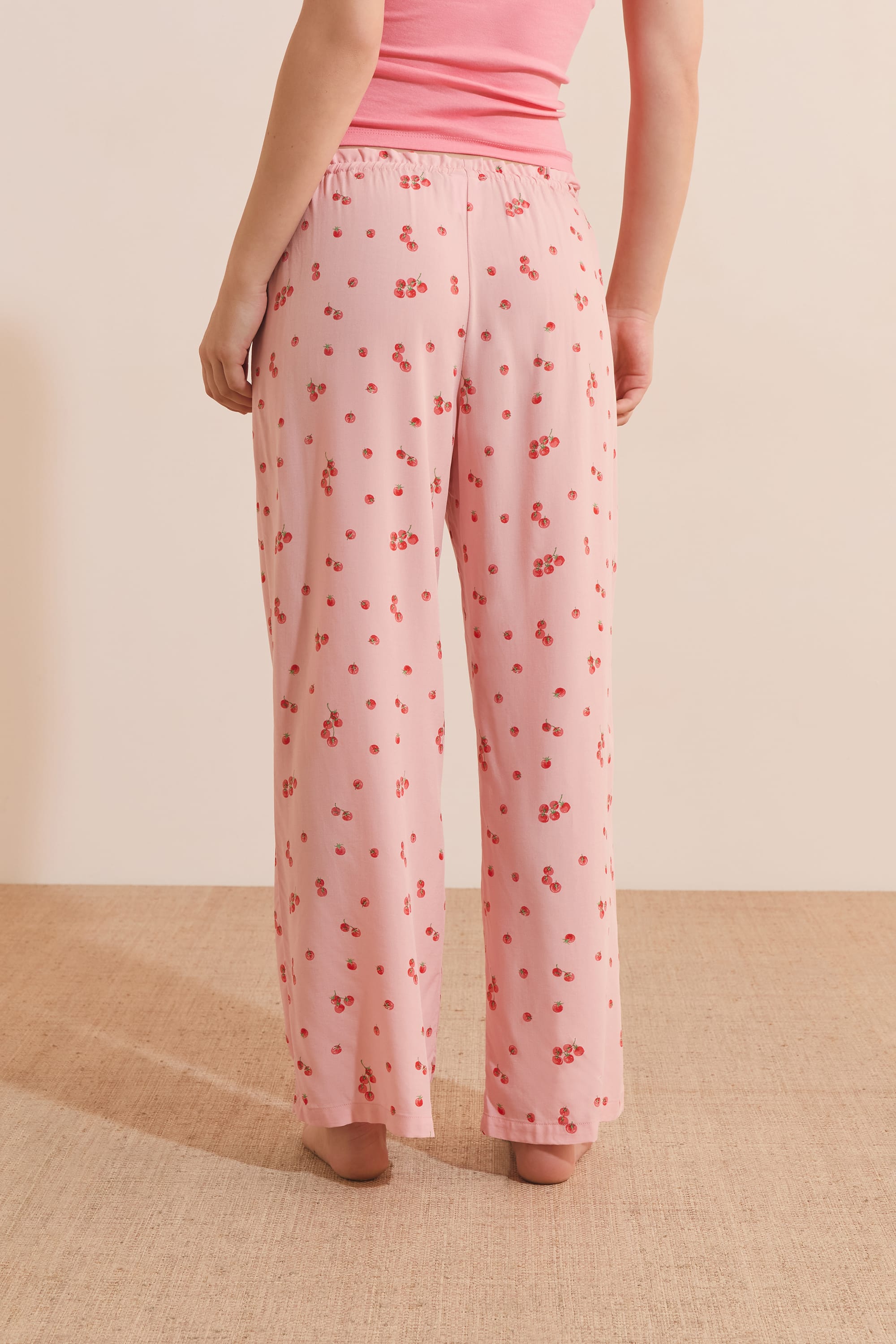 7/8 Tomato Print Pajama Pants With Side Bows - TIMI - ROSE BONBON