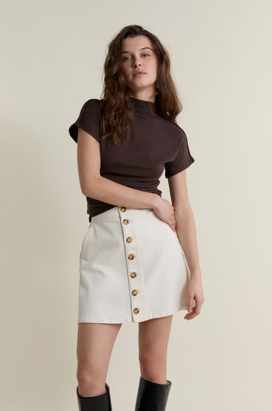 Cotton Button-Up Skirt;${refinementColor}