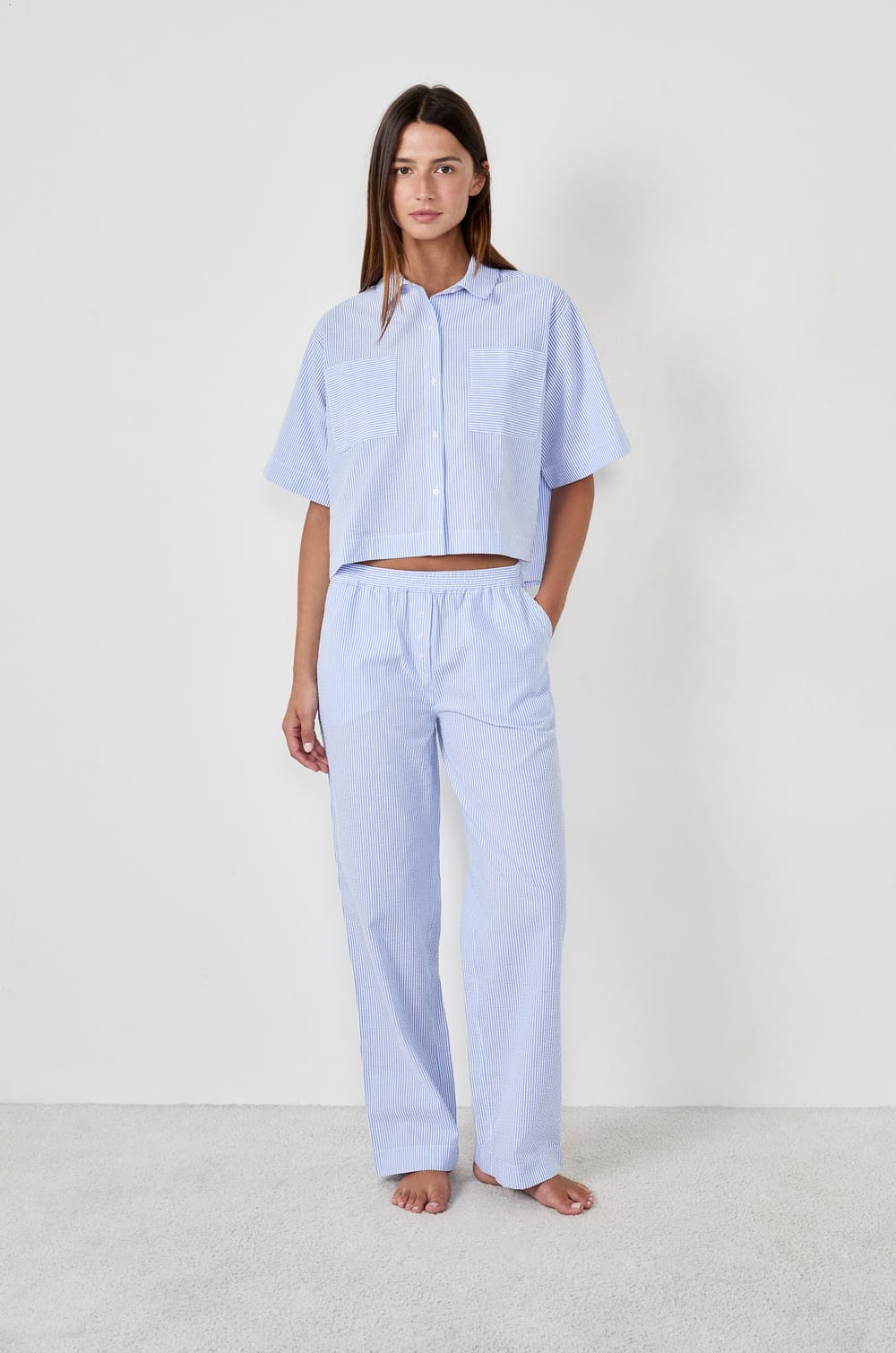 Pantalón de pijama de rayas finas;${refinementColor}