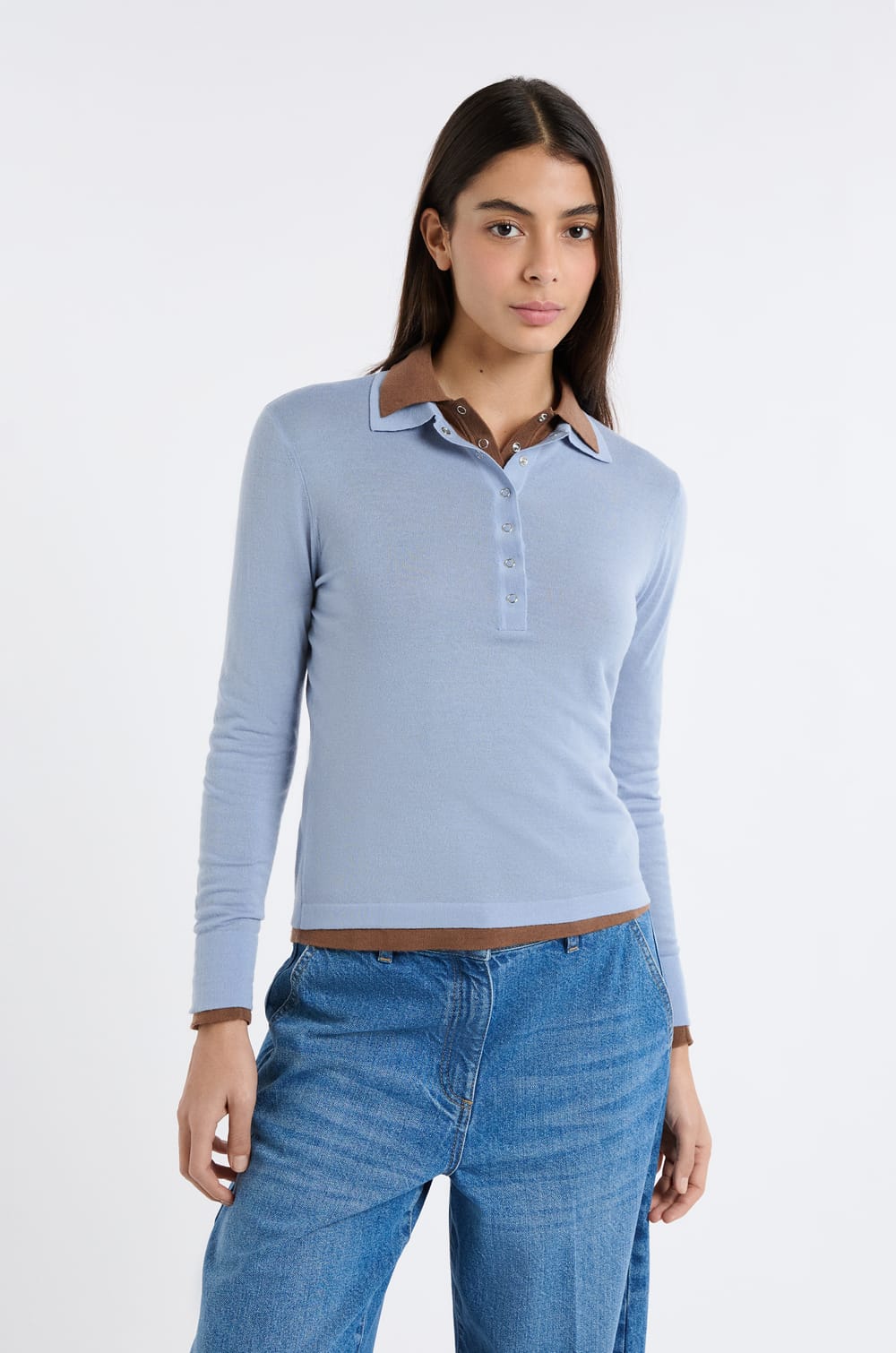 Polo manches longues en laine;${refinementColor}