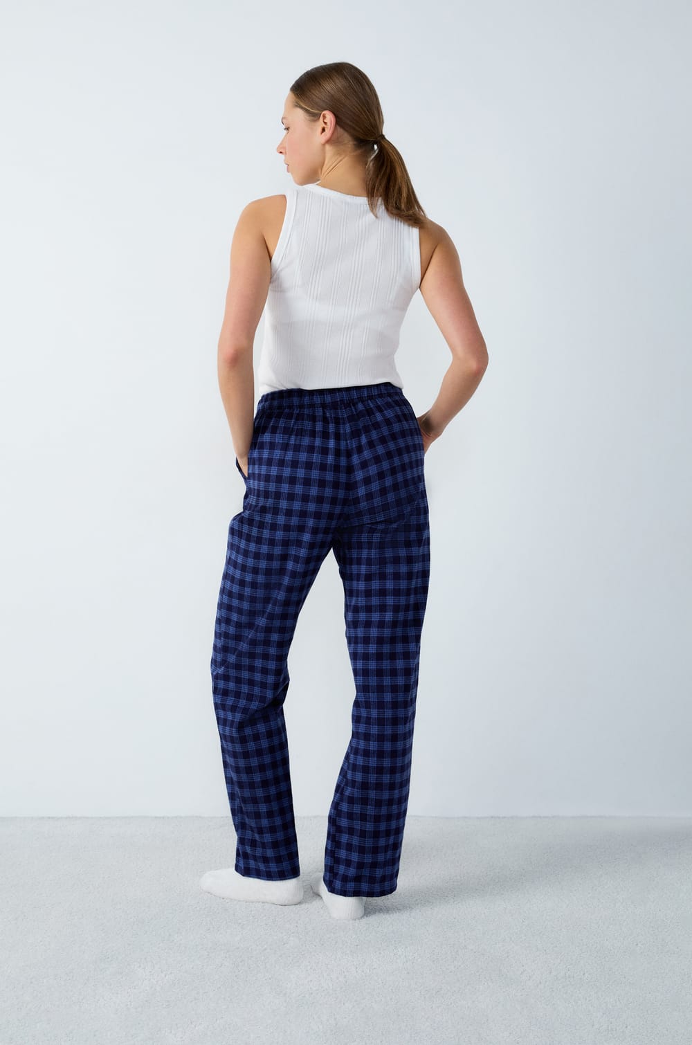 Checkered Cotton Pyjama Bottoms;${refinementColor}