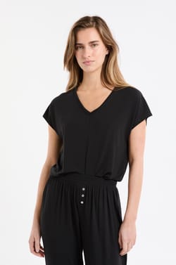 Top de manga corta liso de modal;${refinementColor}