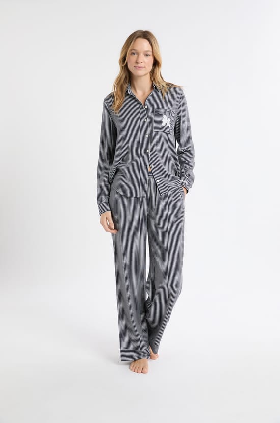 Pantalon de pyjama à rayures et taille élastique;${refinementColor}