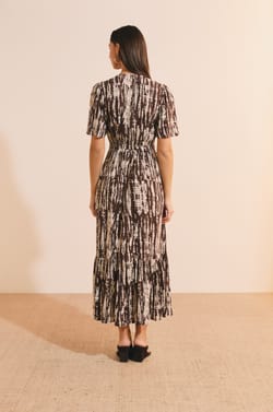 Robe longue col V &agrave; motifs;${refinementColor}
