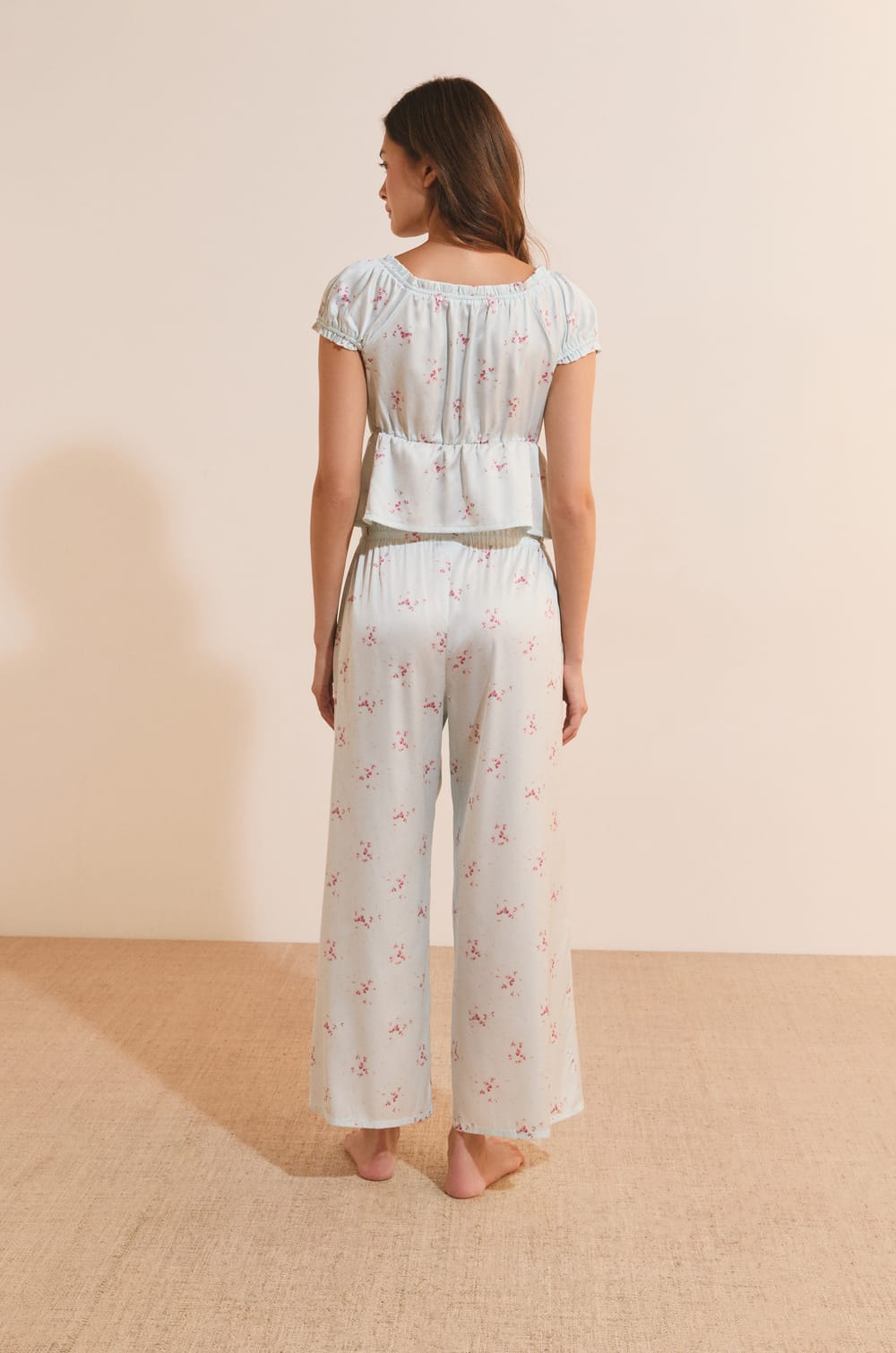 Short-Sleeve Patterned Satin Top;${refinementColor}