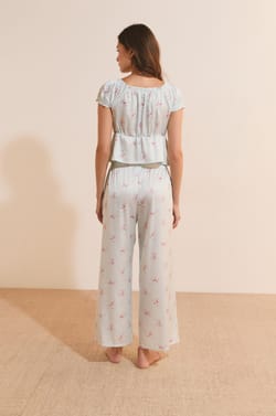 Short-Sleeve Patterned Satin Top;${refinementColor}