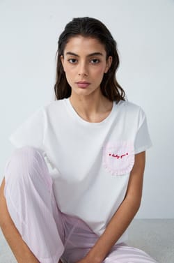Short-sleeved cotton embroidered T-shirt "Lucky you;${refinementColor}