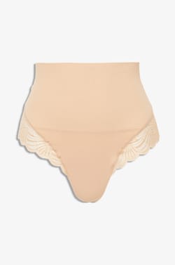 High Waist Thong With Lace Details- Medium Control;${refinementColor}