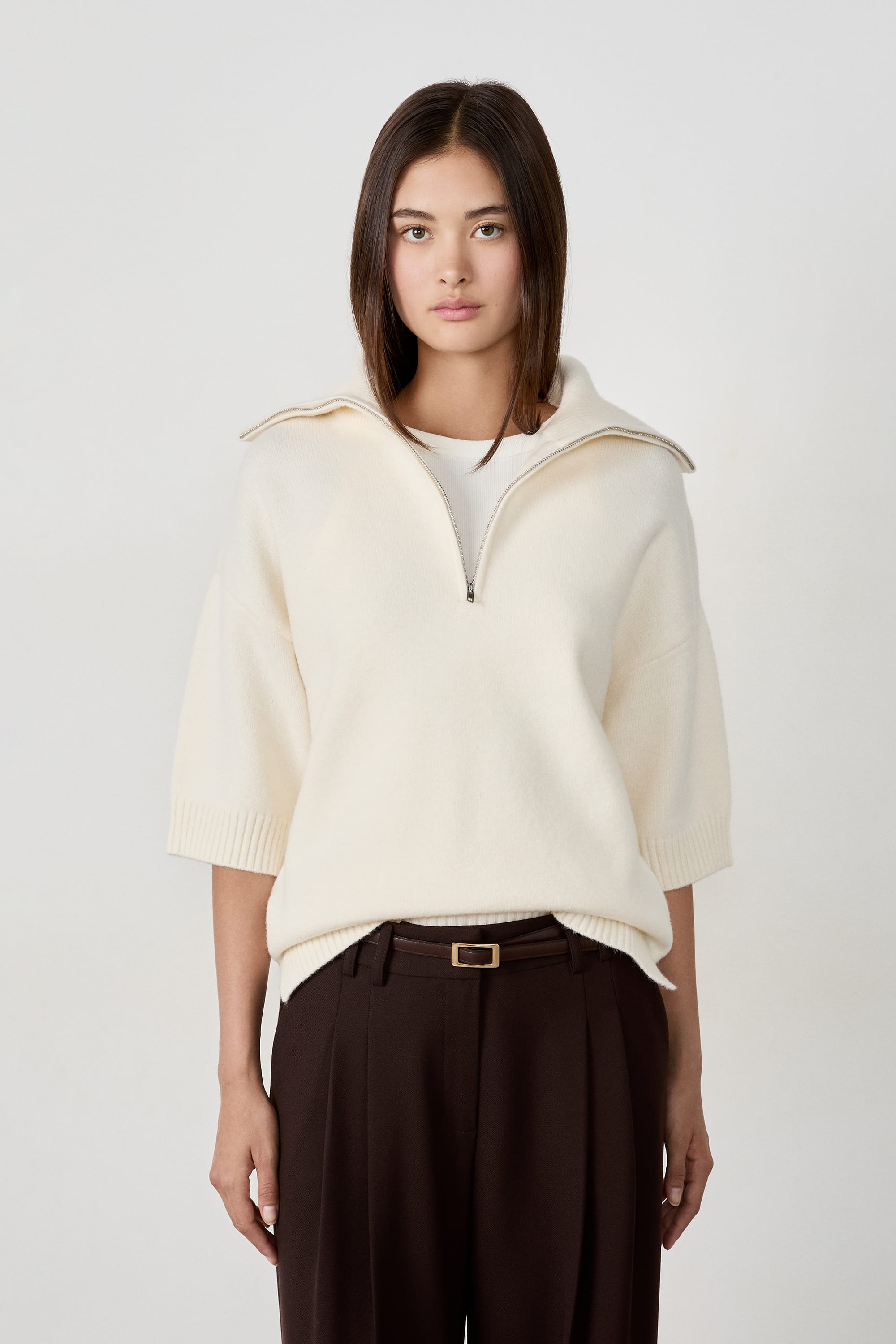 Half-zip sweater with mid-length sleeves - LUTECIA - ECRU - ETAM