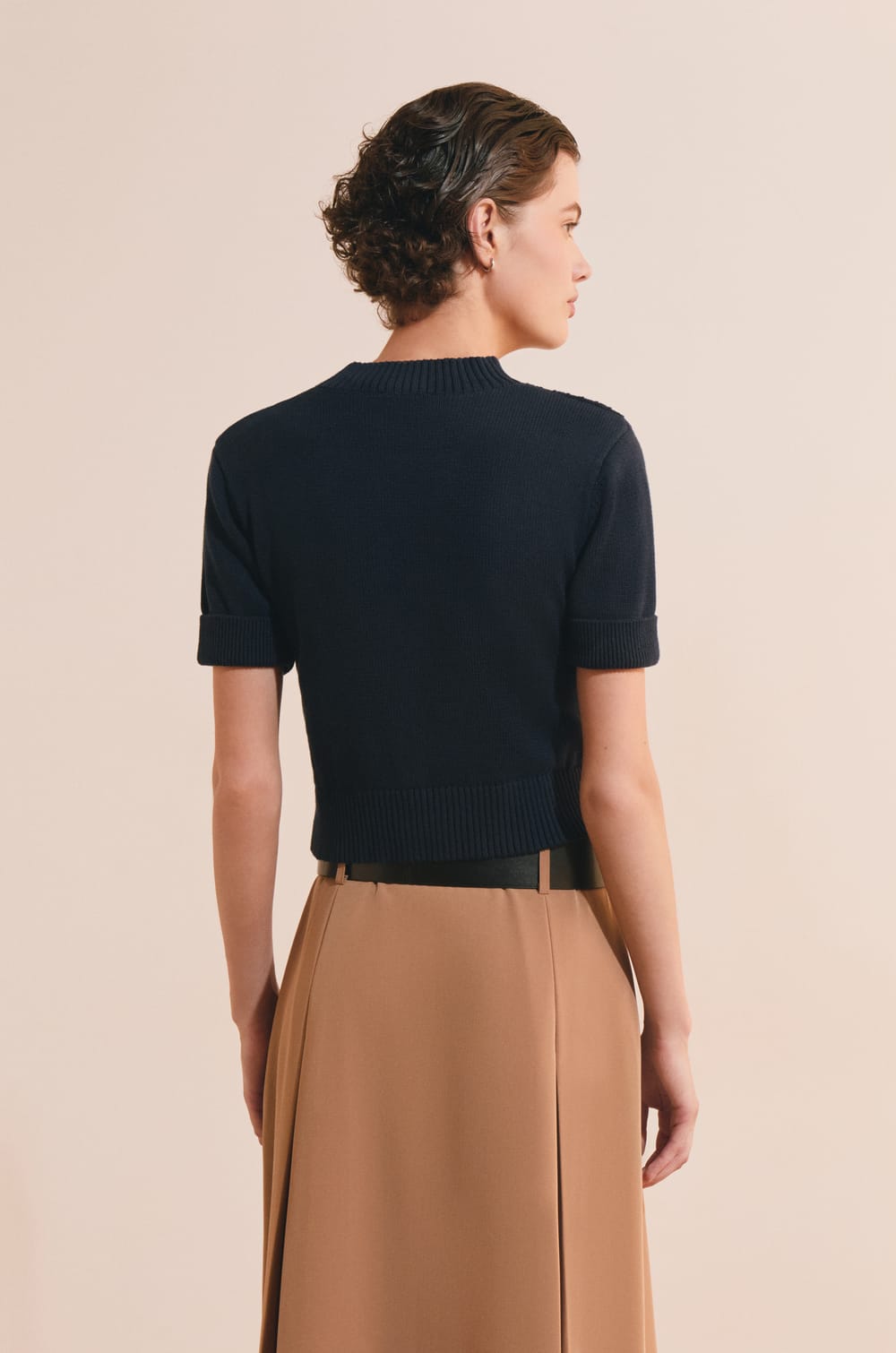 Pull manches courtes textur&eacute; en coton;${refinementColor}